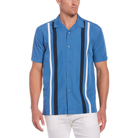 Cubavera Men's Camp Collar Retro Panel Short Sleeve Shirt in Federal Blue Small