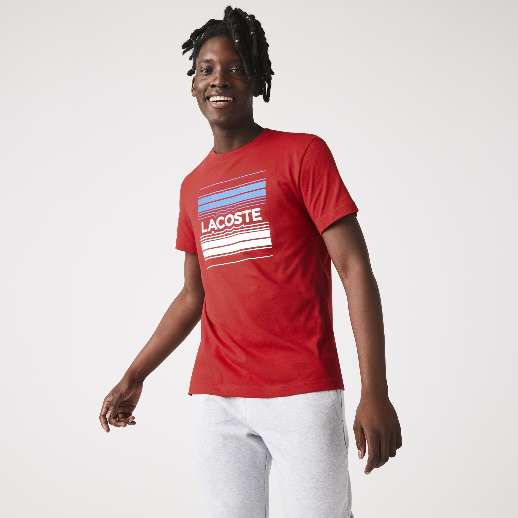 Lacoste Men's Sport Stylized Logo Print Short Sleeve Crewneck T Shirt Red 4XL