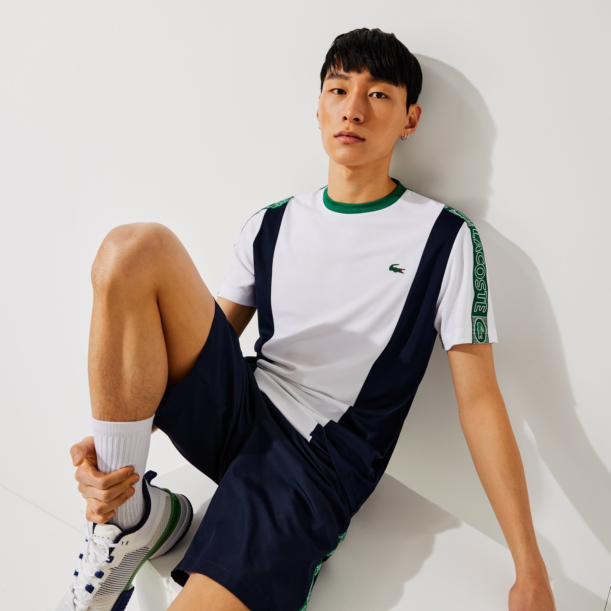 Lacoste Men's Sport Branded Bands Piqué Short Sleeve T Shirt White 4XL