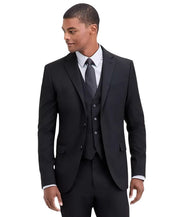 Dkny Mens Modern fit 3 Piece Vested Suit 36 S Pants 29 / 30 Black Solid