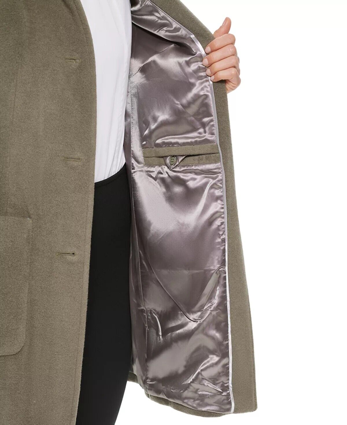 DKNY Women's Stand-Collar Button-Front Belted Coat Sage Green XL