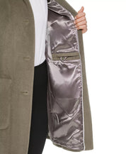 DKNY Women's Stand-Collar Button-Front Belted Coat Sage Green XL