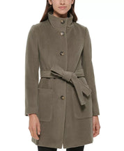 DKNY Women's Stand-Collar Button-Front Belted Coat Sage Green XL
