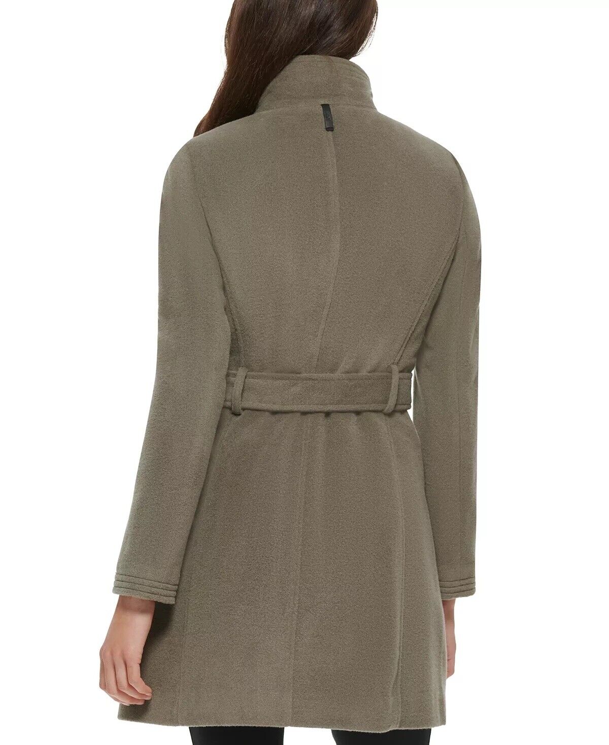 DKNY Women's Stand-Collar Button-Front Belted Coat Sage Green XL