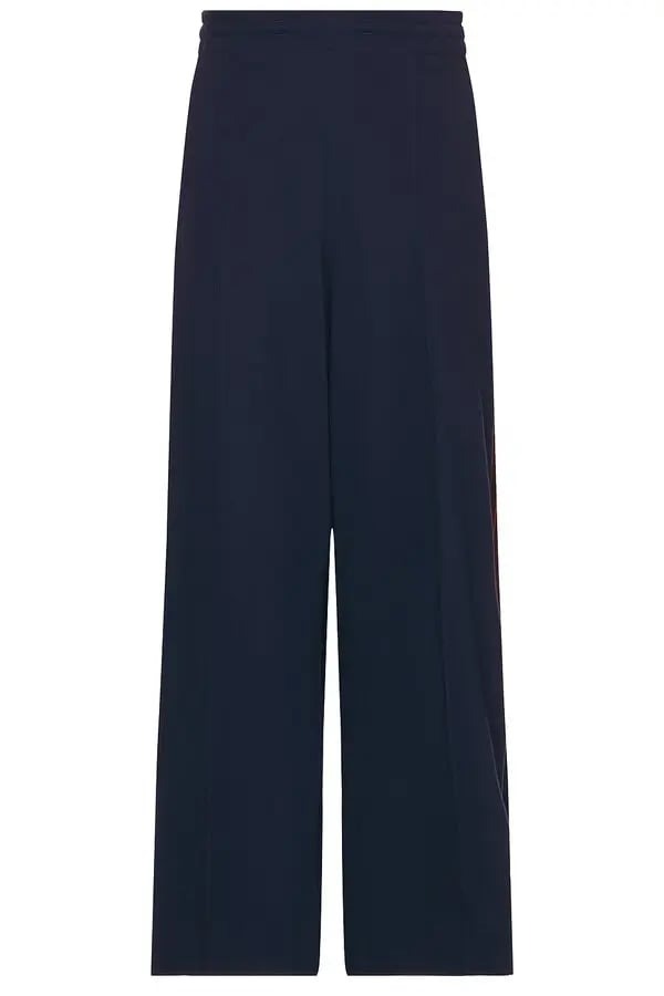 NICHOLAS DALEY Mens Wide Leg Track Pants Size 32 Navy Blue / Burgundy Striped