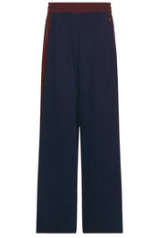 NICHOLAS DALEY Mens Wide Leg Track Pants Size 32 Navy Blue / Burgundy Striped