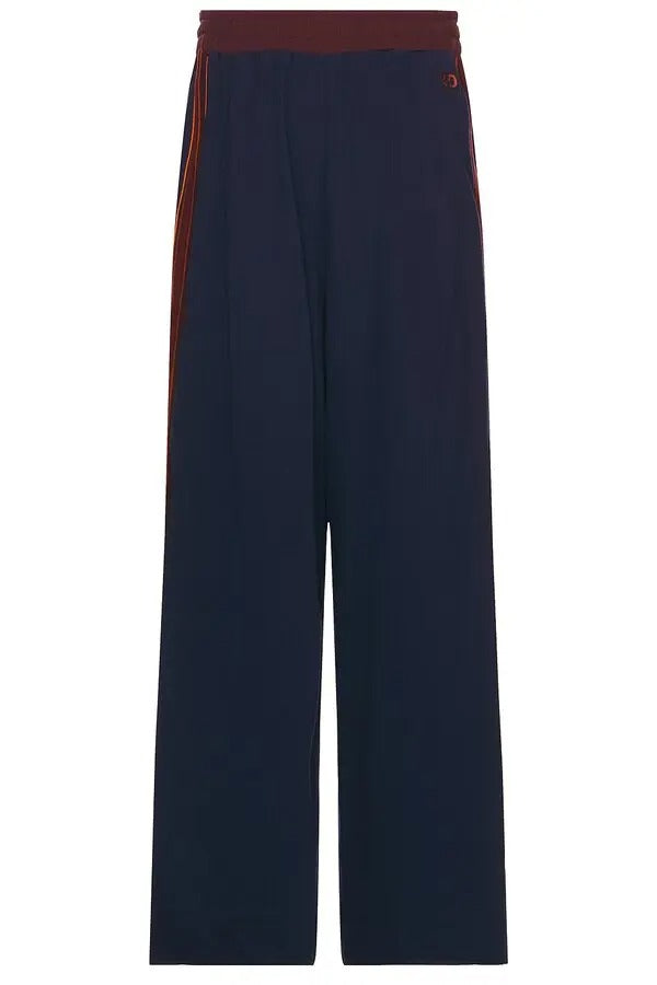 NICHOLAS DALEY Mens Wide Leg Track Pants Size 32 Navy Blue / Burgundy Striped