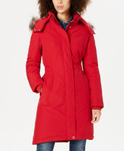 Tommy Hilfiger Womens Hooded Faux-Fur-Trim Puffer Parka Coat XL Red