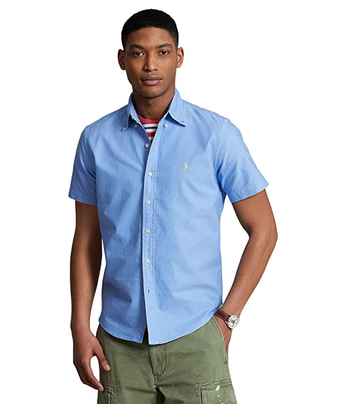 Polo Ralph Lauren Mens Classic fit Short Sleeve Button-Up Shirt Small Blue Solid