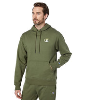 Champion Mens Powerblend Graphic Hoodie Olive Green Small