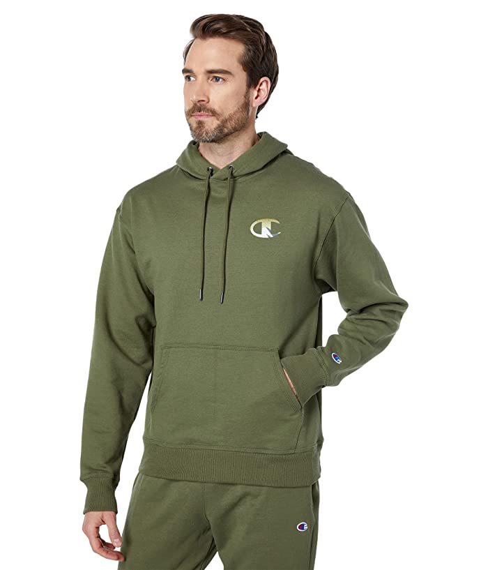 Champion Mens Powerblend Graphic Hoodie Olive Green Small