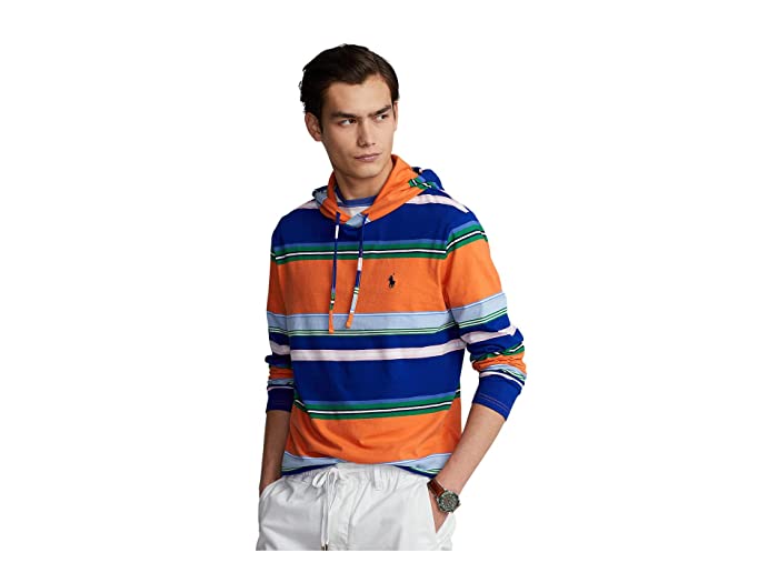 Polo Ralph Lauren Men's Striped Jersey Hooded T Shirt XL Orange Multi