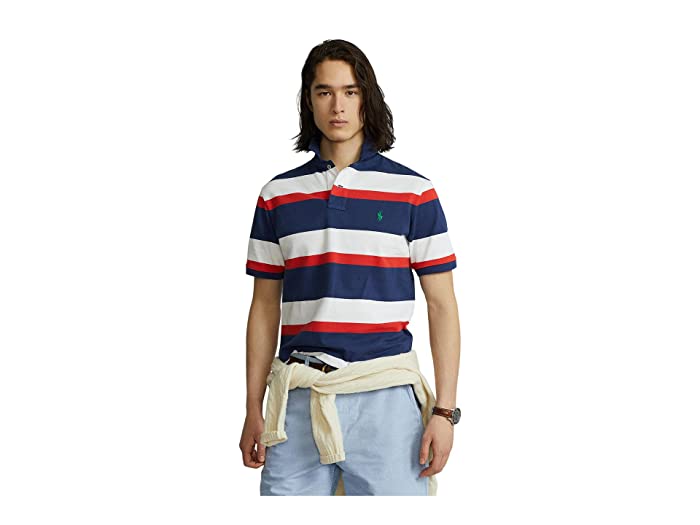 Polo Ralph Lauren Men's Classic Fit Mesh Polo Shirt Tomato Red Blue Multi Large