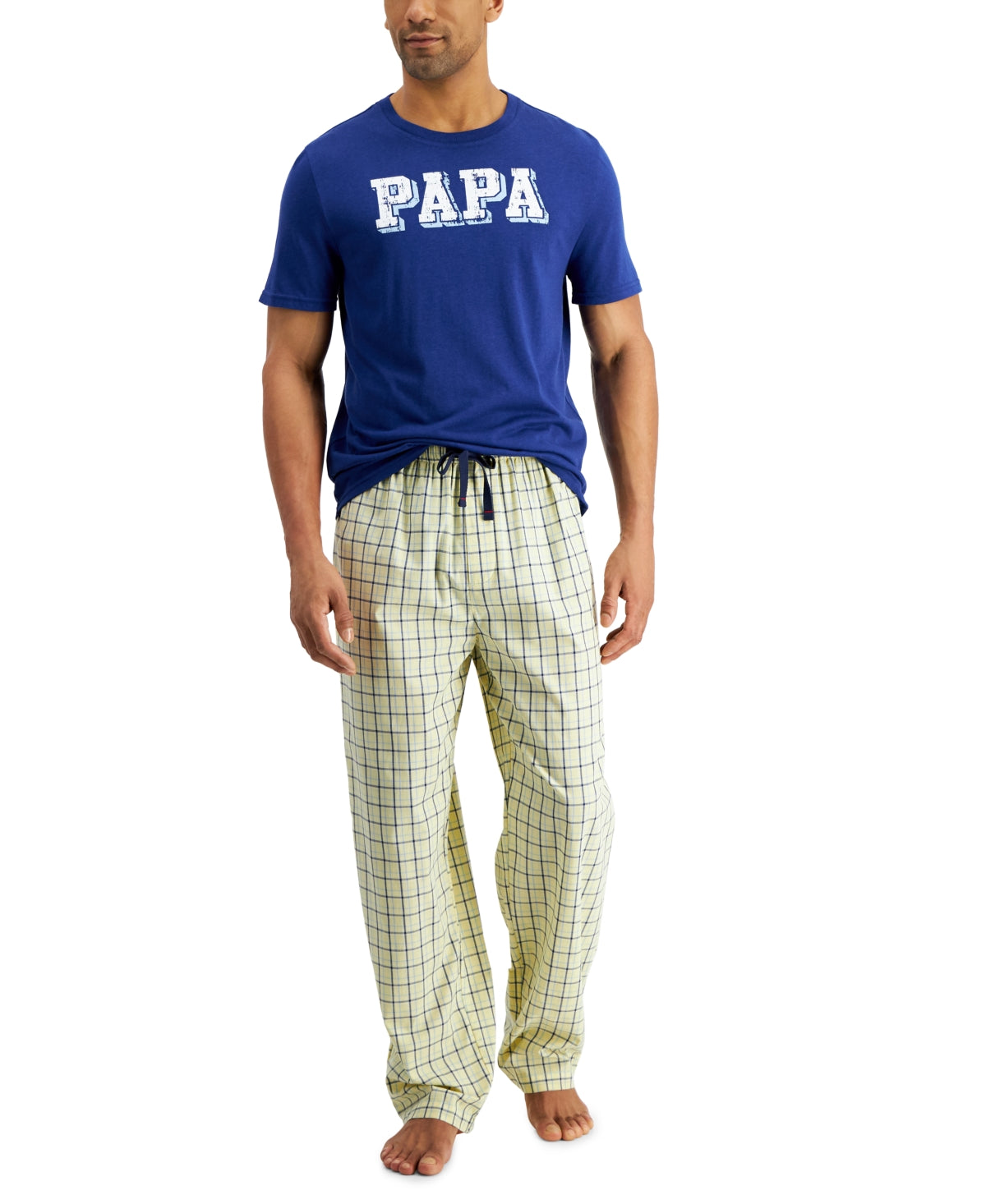 Club Room Men's Two Piece Papa Short Sleeve T-Shirt Pajama Set Yellow Medium