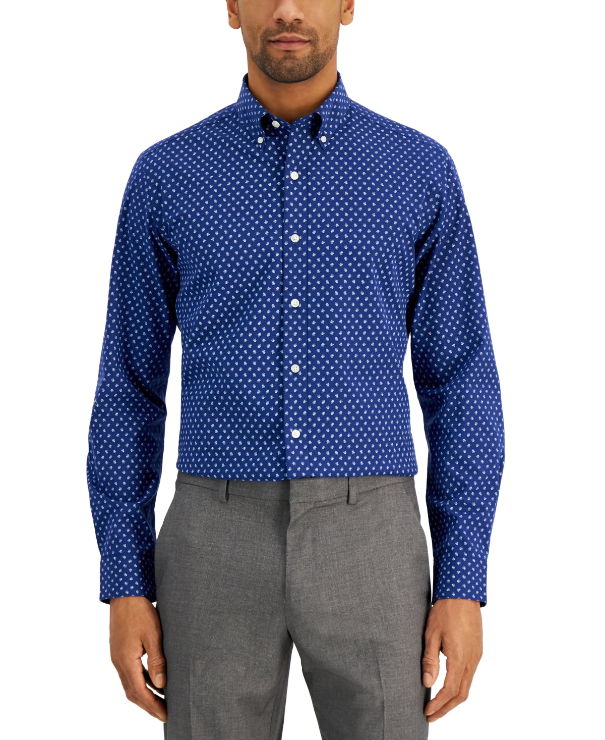 Club Room Men's Ditsy Floral Button Down Dress Shirt Navy Blue White XXL