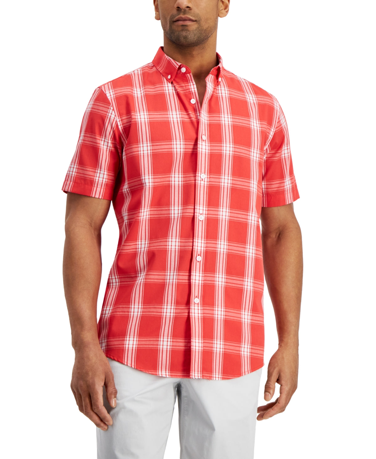 Club Room Men's Short Sleeve Island Red Sunset Button Down Shirt Small