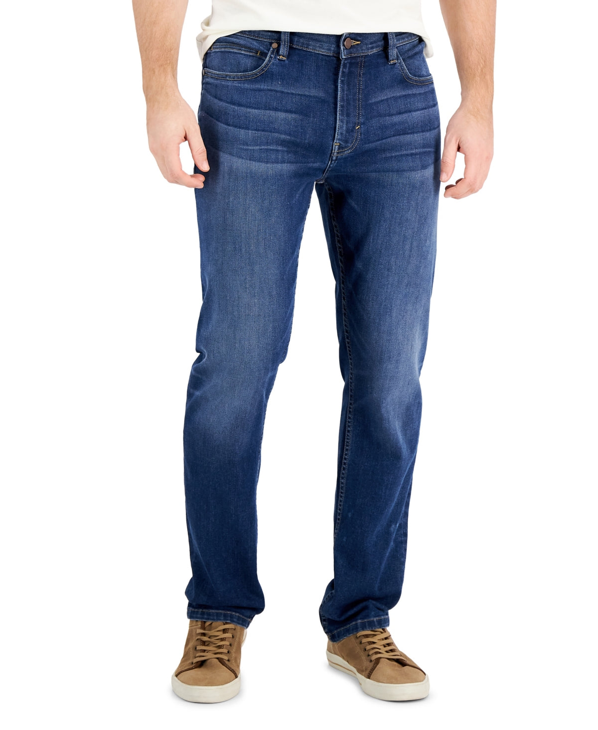 Alfani Mens Straight fit Denim Jeans 30 / 30 Blue Solid Stretch
