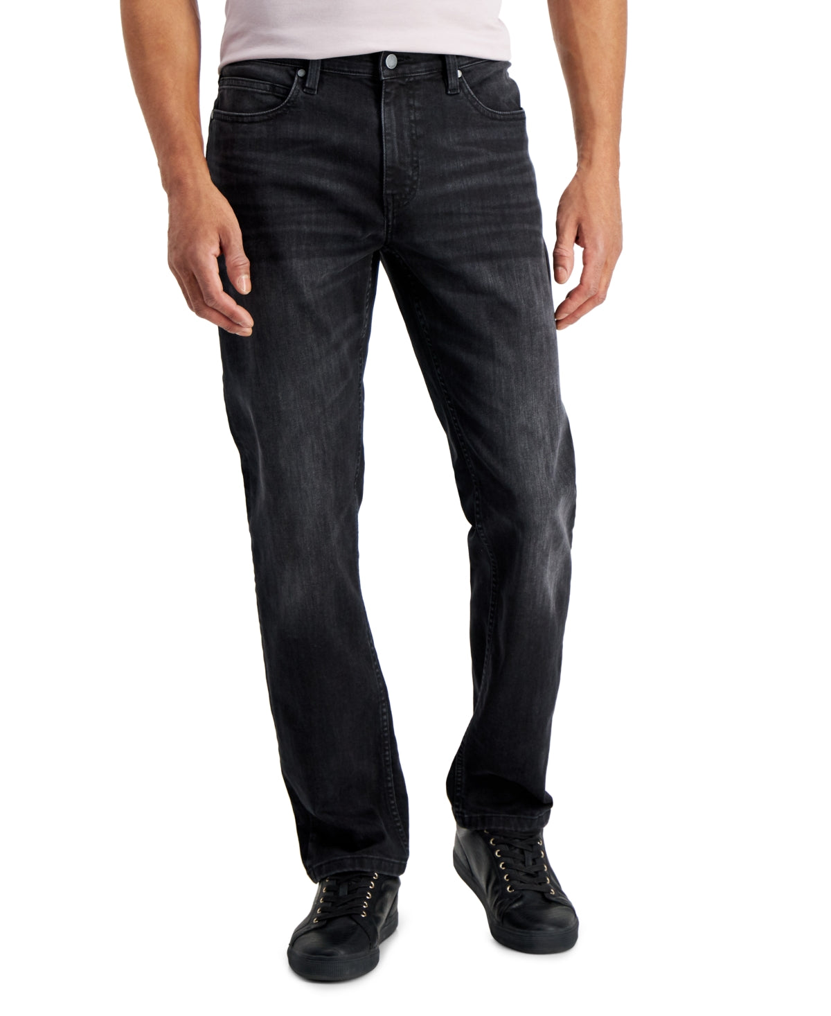 Alfani Mens Straight fit Denim Jeans 32 / 30 Black Solid Stretch