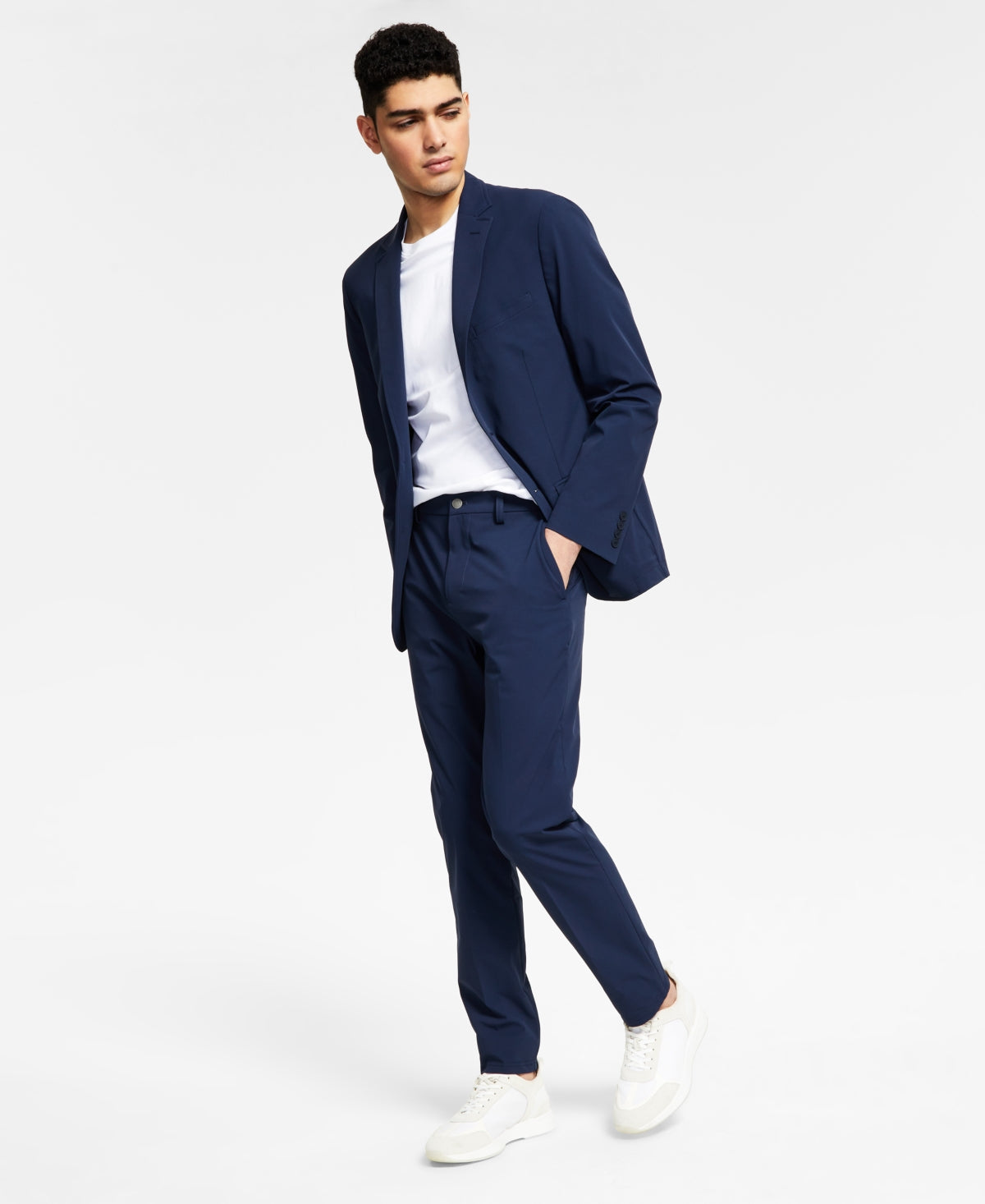 Calvin Klein Men's Slim-Fit Stretch Solid Navy Suit Jacket 44R