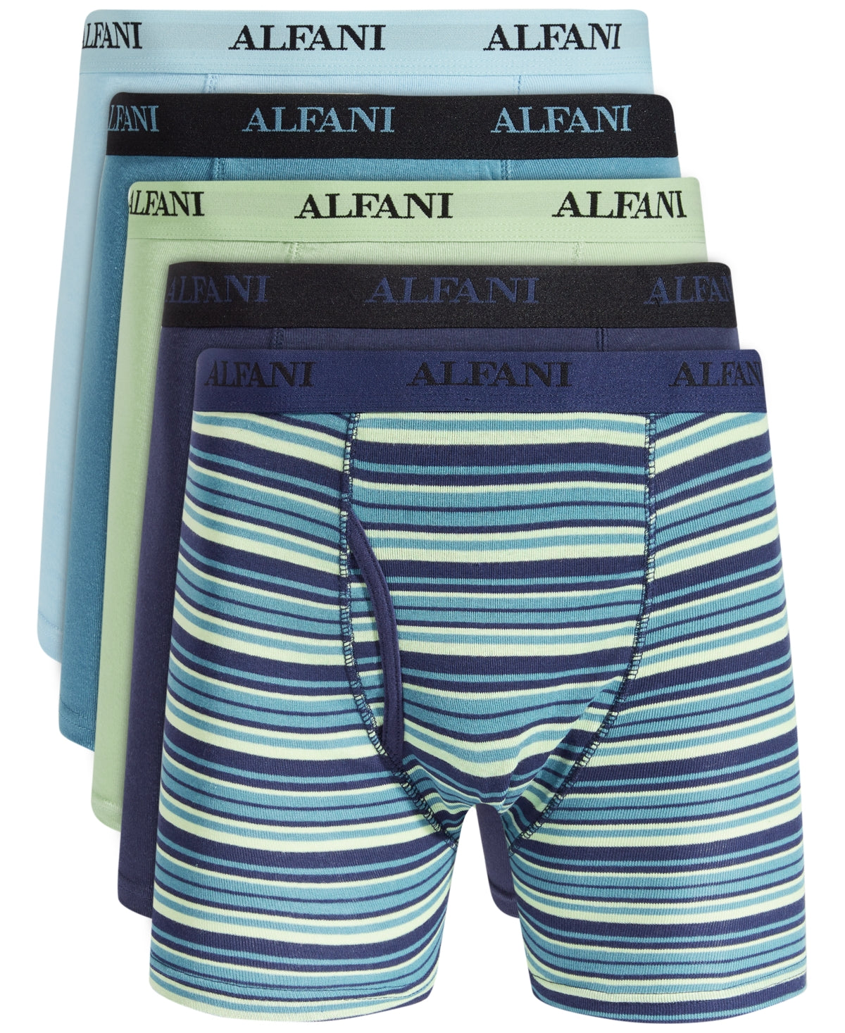 Alfani Mens 5 Pack Stripe Solid Boxer Briefs Large Green Blue