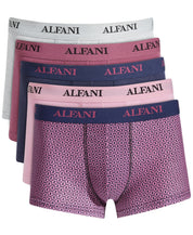 Alfani Mens 5 Pack Solid Geo-Print Boxer Brief Trunks Small Navy Mauve