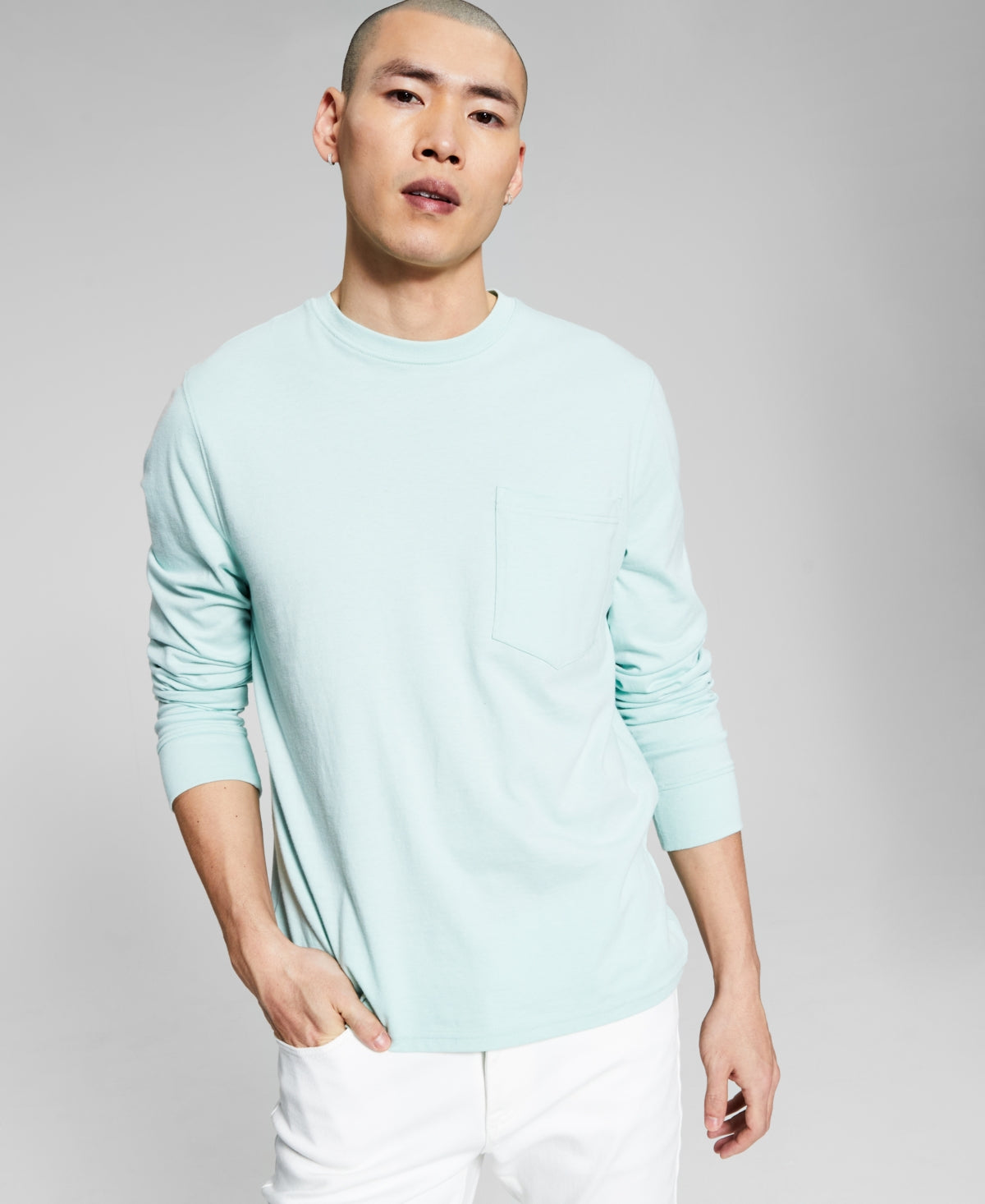And Now This Men's Pocket Long sleeve T Shirt  Surf Spray Light Green Medium