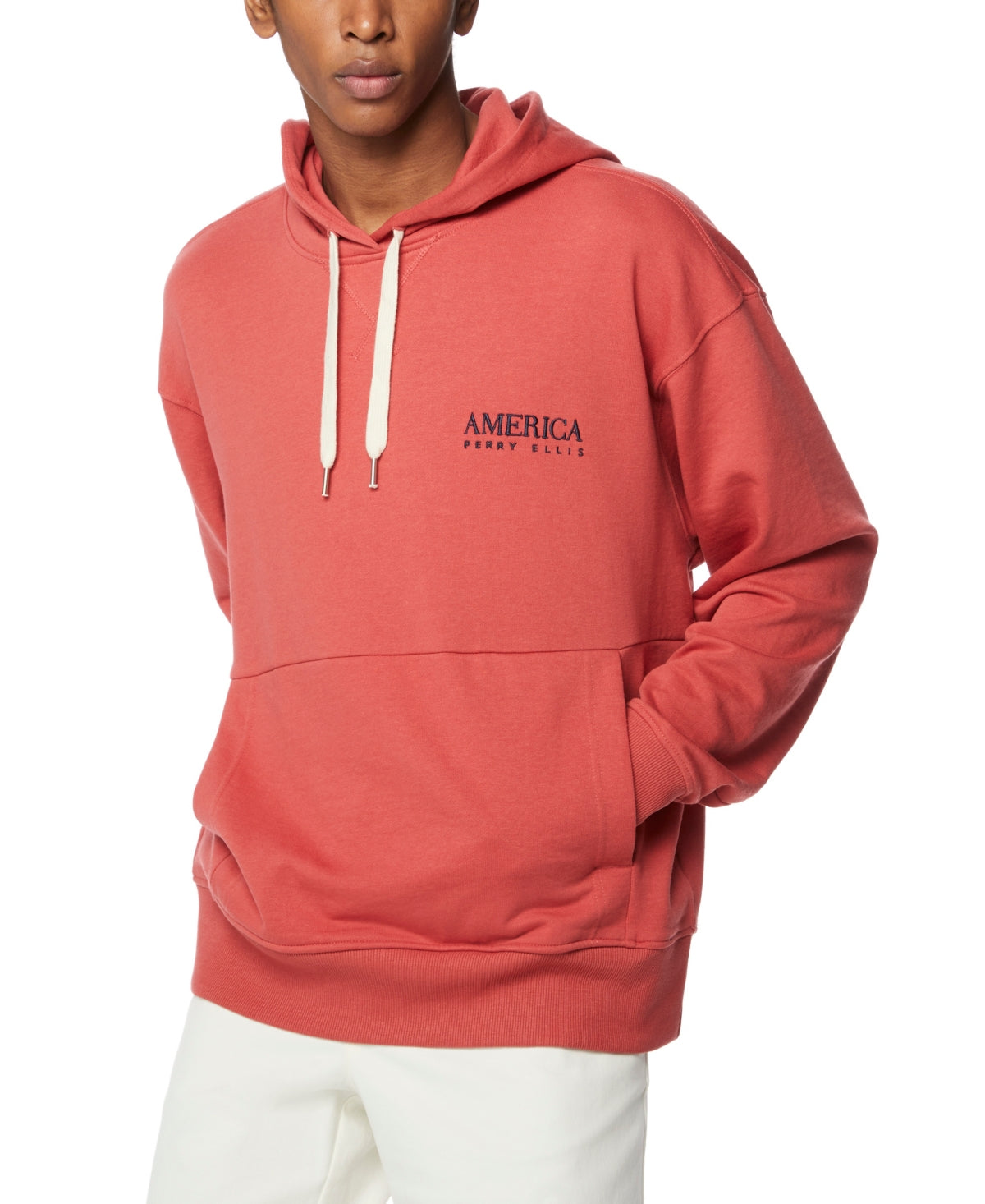 PERRY ELLIS AMERICA Men's Oversized Heavy Weight Hoodie Sweatshirt Red Large