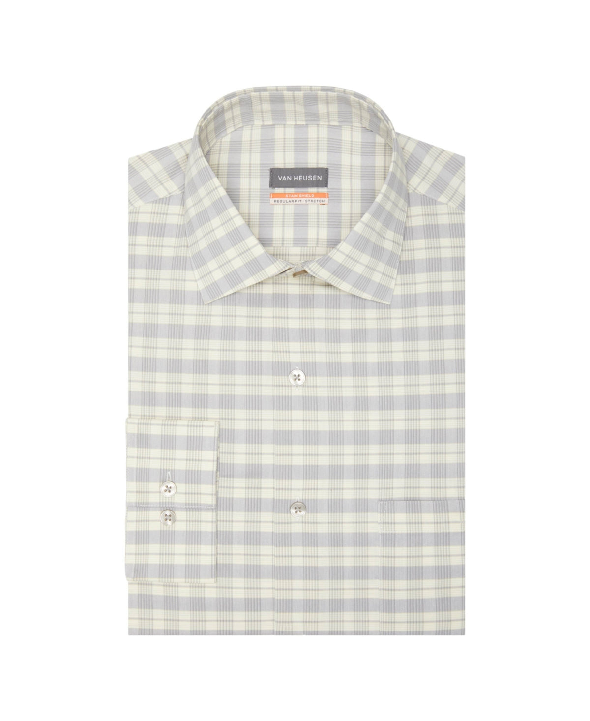 Men's Van Heusen Regular-Fit Dress Shirt 17 17.5 34 35 Yellow Grey Stain Shield