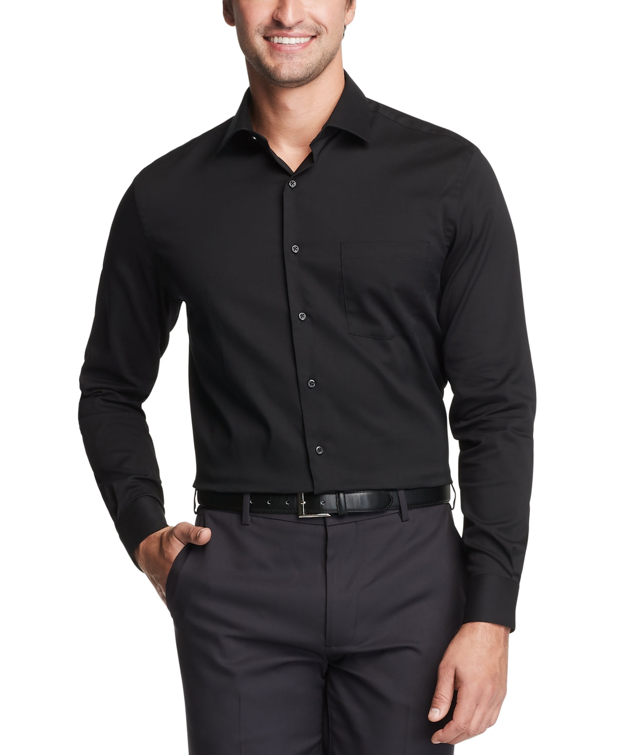 Van Heusen Mens Regular fit Dress Shirt 6XLT 22 in 35-36 Black Solid