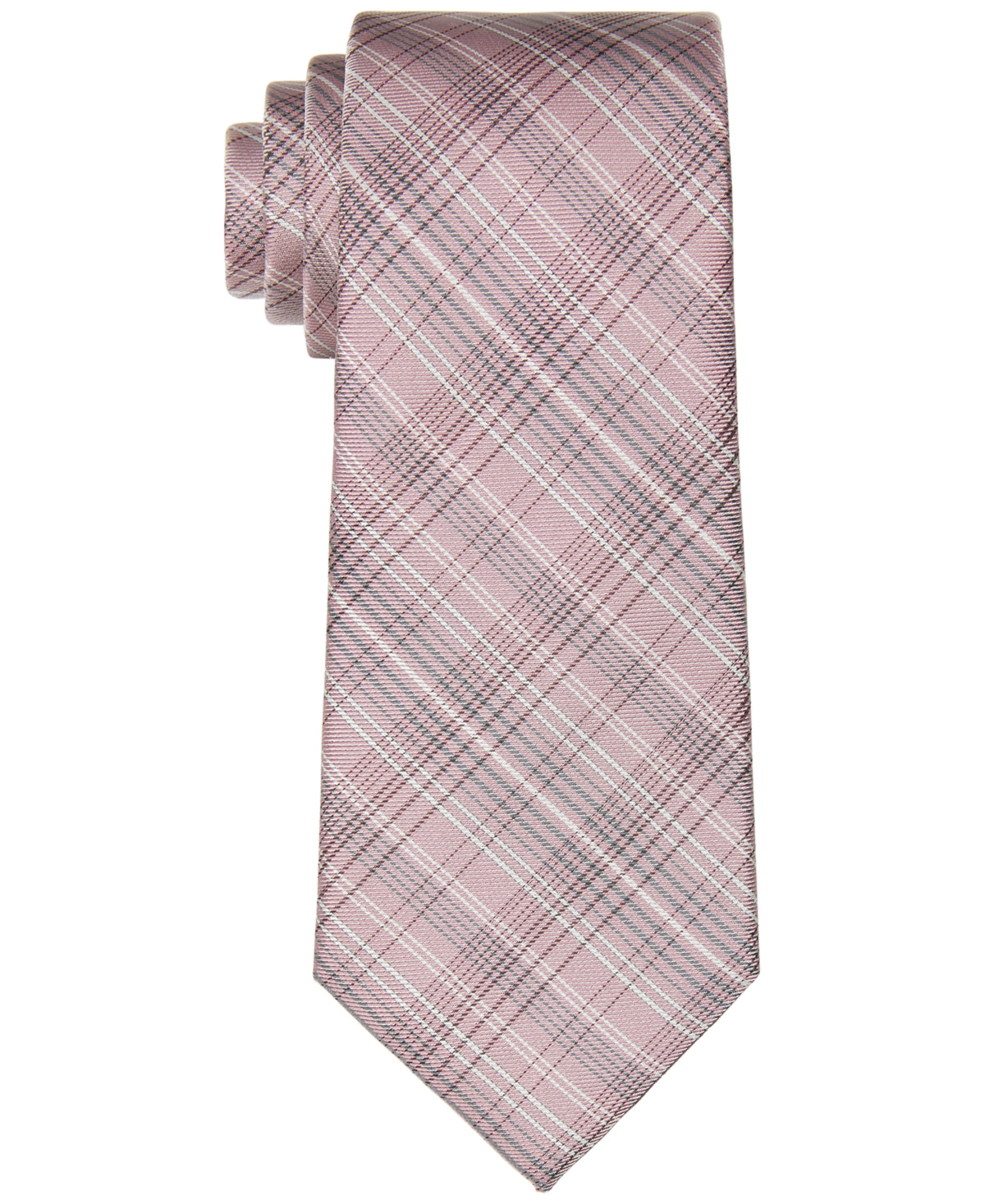 CALVIN KLEIN Mens Pink Plaid Slim Tie Necktie