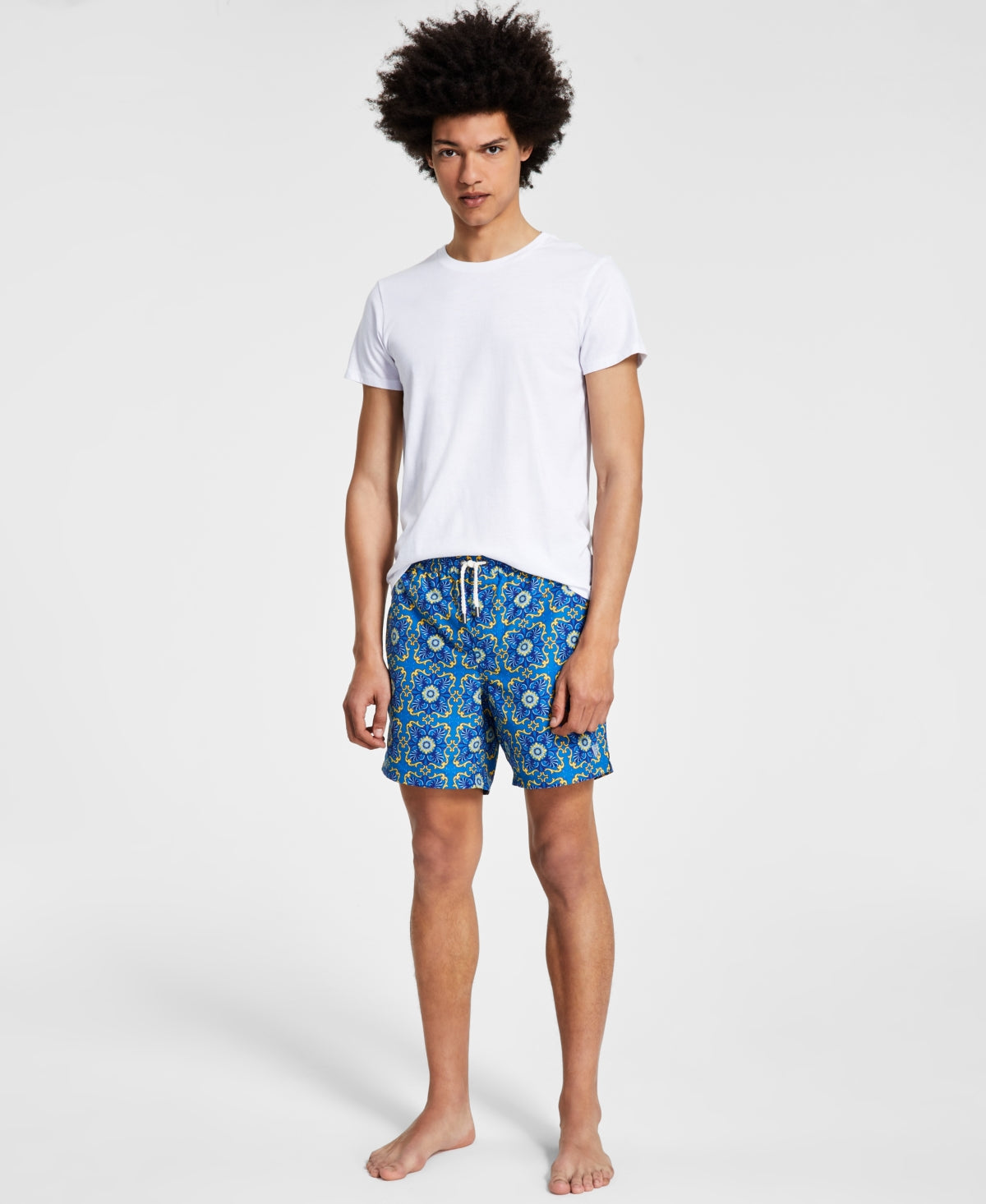 Guess Mens Mosaic Swim Trunks Gold Blue Small