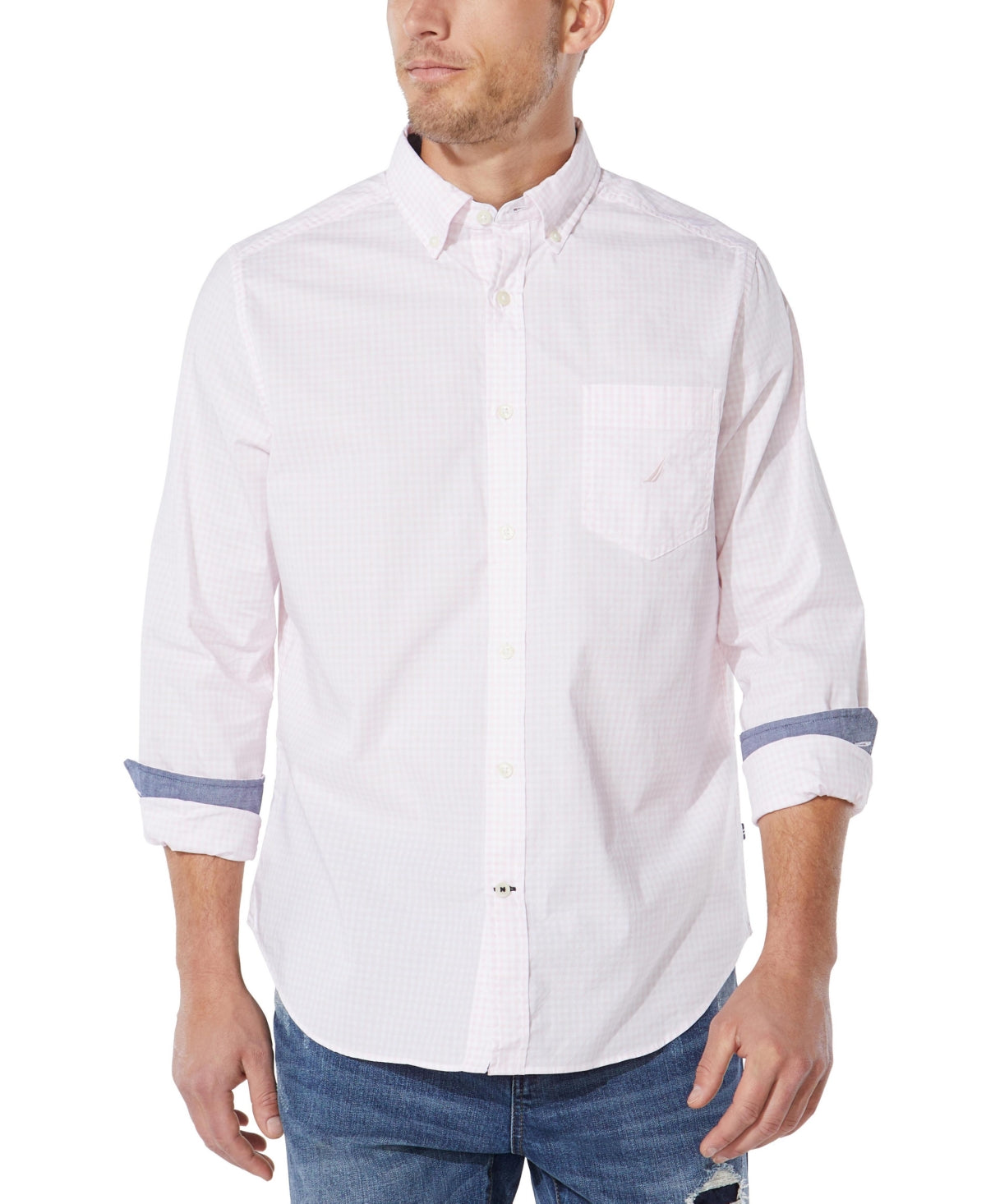 Nautica Men's Light Pink Long Sleeve Button Down Shirt Small