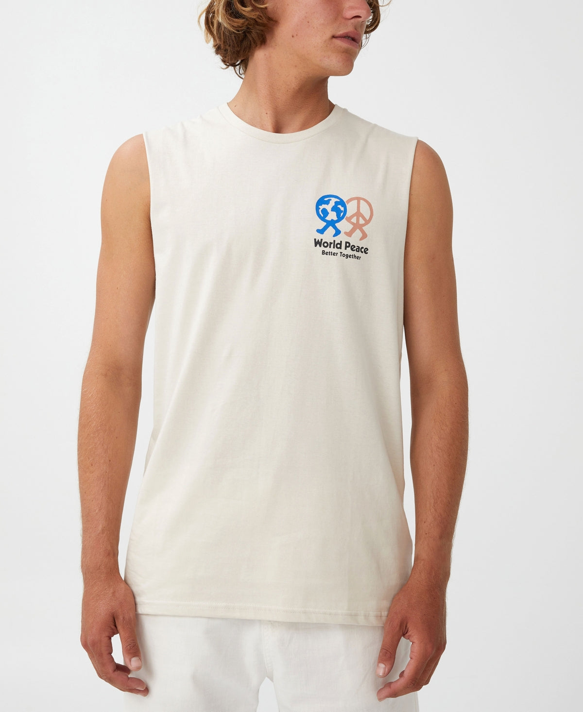 Cotton On Mens Tbar Muscle Tank Top Ivory XL