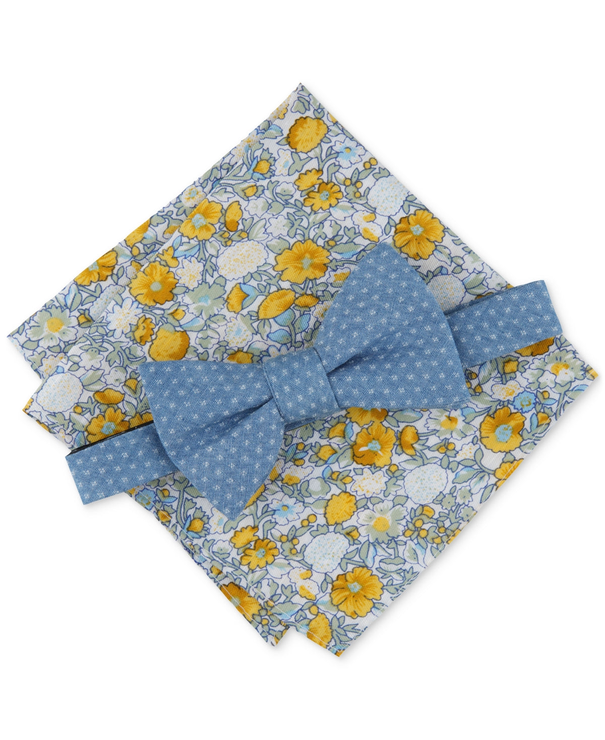 Bar Iii Men's Avondale Diamond Neat Pre Tied Bow Tie & Pocket Square Set Denim
