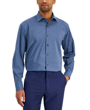 Alfani Mens Blue Mini Plaid Button Down Dress Shirt 17-17.5 / 32-33