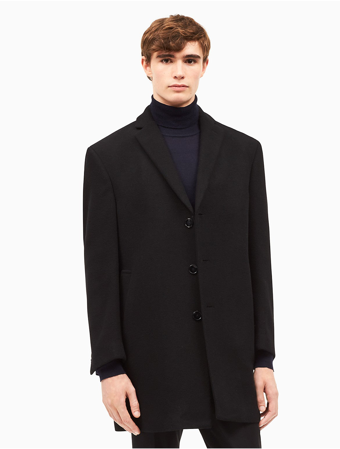 Calvin Klein Mens Prosper Slim Fit Wool Overcoat Coat 42 S Black