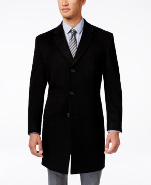 Kenneth Cole Reaction Men's Raburn Wool-Blend Over Coat Slim-Fit 46R Black