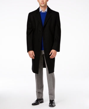 London Fog Mens Signature Wool-Blend Overcoat Coat 40 L Black