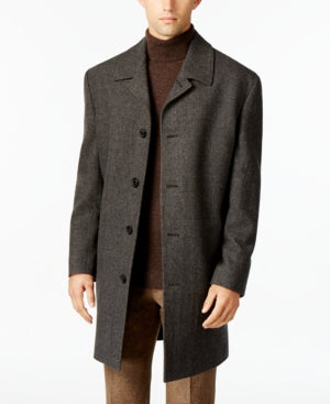 London Fog Mens Classic Fit Overcoat Coat 48R Charcoal Grey Herringbone