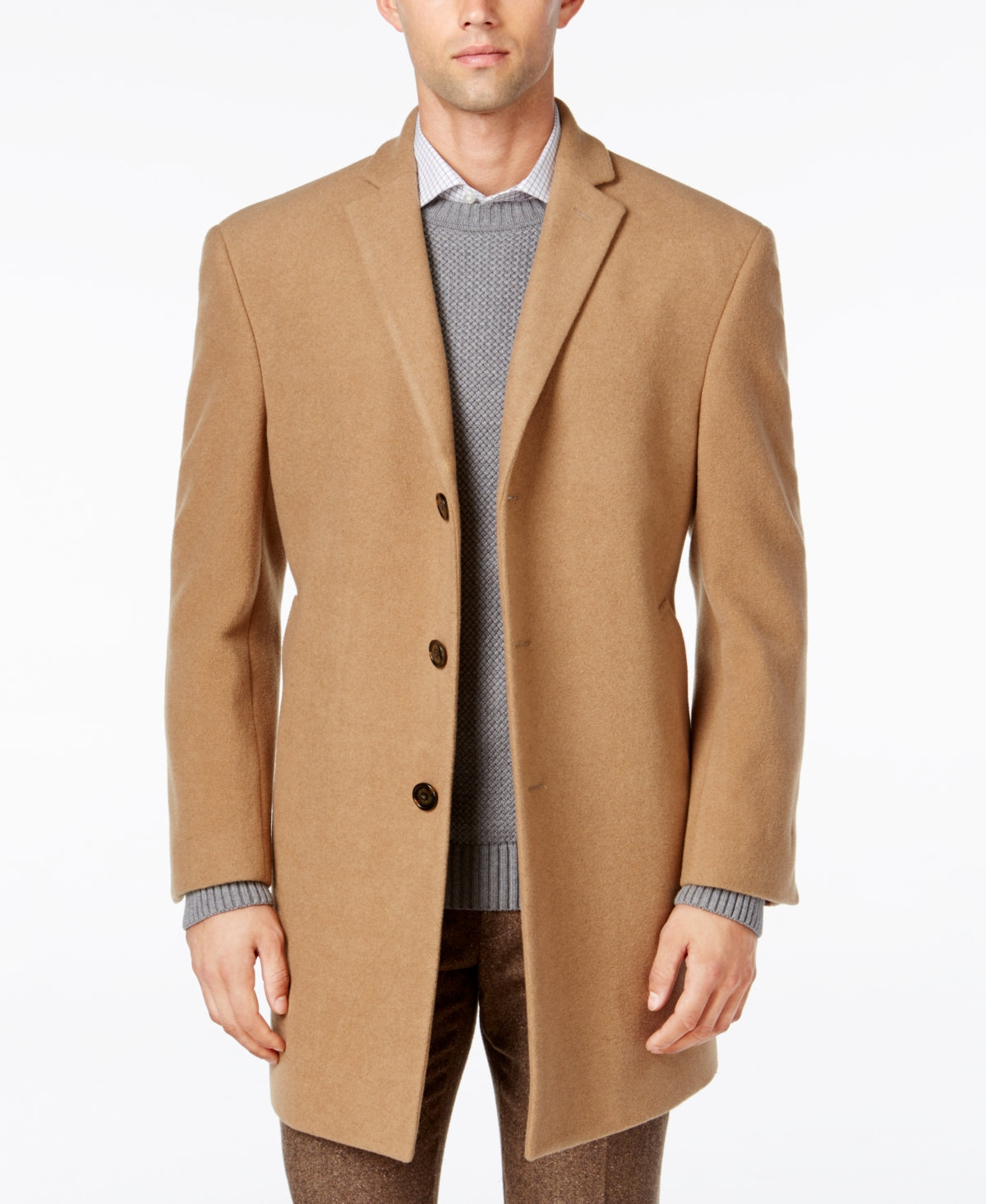 Calvin Klein Mens Wool Prosper Slim Fit Overcoat Coat 40 R Camel Brown
