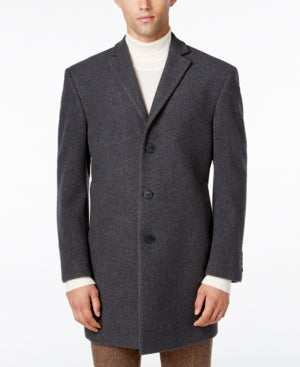 Calvin Klein Mens Slim fit Prosper Overcoat Coat 46 R Grey Solid Wool