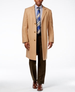 London Fog Mens Signature Wool-Blend Overcoat Coat 42 L Camel Brown