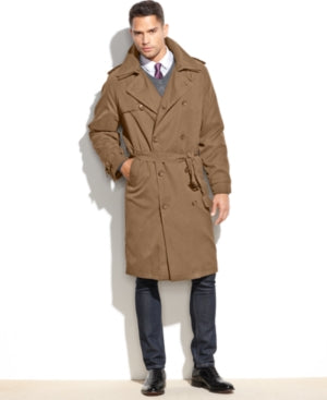 London Fog Mens Classic fit Belted Trench Raincoat Coat 40 R Brown Solid
