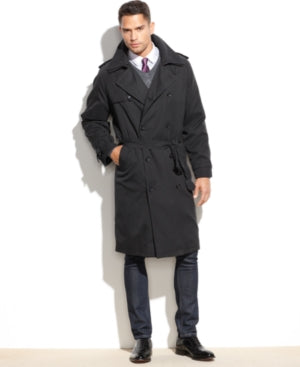 London Fog Mens Classic fit Belted Trench Raincoat Coat 40 L Black Solid