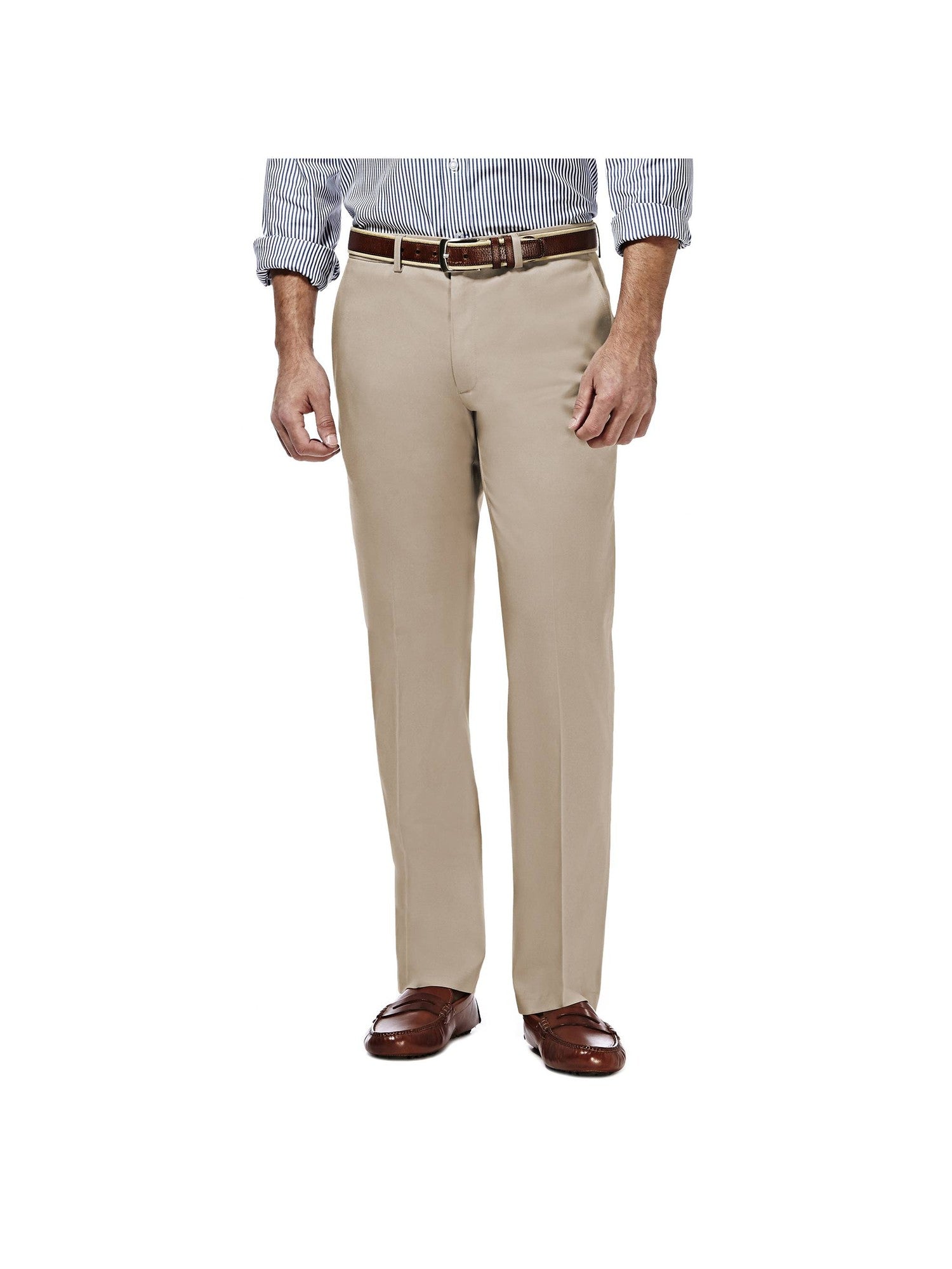 Haggar Mens Straight fit Cotton Dress Pants 38 / 34 Beige Solid