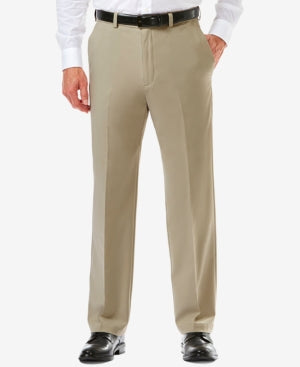 Haggar Mens Classic fit Chinos Pants 40 / 34 Beige Solid Stretch