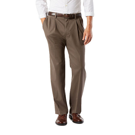 Dockers Mens Big Tall Easy Stretch Khaki Pleated Pants Brown 52 x 32
