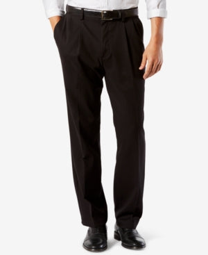 Dockers Mens Big Tall Easy Stretch Khaki Pleated  Pants Black 44 x 34