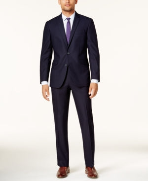 Kenneth Cole Mens Slim fit 2 Piece Suit 50 L / 44 Waist Navy Blue Solid Stretch
