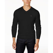Tommy Hilfiger Men Regular fit Long Sleeve V Neck Sweater Medium Black Solid